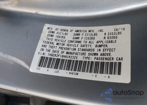 2017 Honda Accord Sport Se from USA, damaged, VIN 1HGCR2F18HA042325